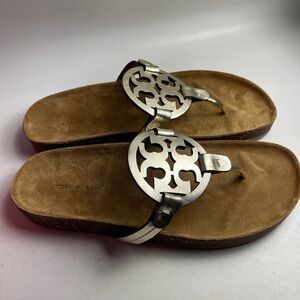 Tory Burch Miller Cloud Metallic Leather Thong Sandals- Spark Gold